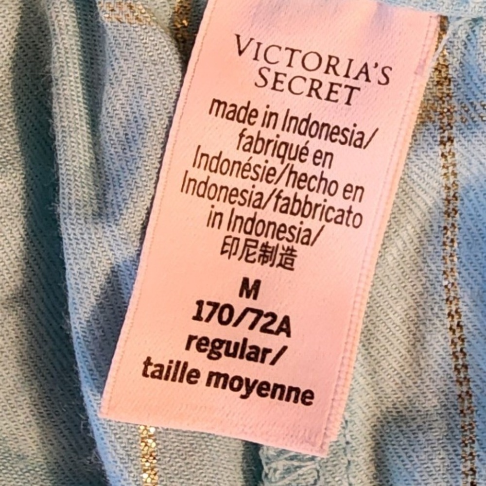 Retro 2018 Victoria's Secret Metallic Gold Plaid Pajama Pants M - Picture 5 of 8